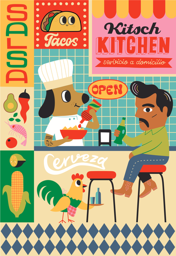 [KK.70106] Kitsch Kitchen theedoek El Restaurante el chef