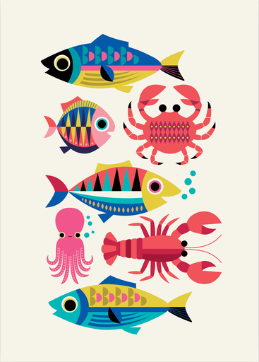 [KK.70149] Kitsch Kitchen theedoek Sealife white sea