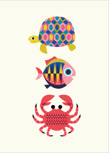 [KK.70152] Kitsch Kitchen theedoek Sealife turtlefishcrab