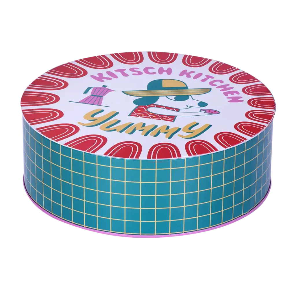 Kitsch Kitchen round cookie tin/cookie jar El Restaurante yummy dia 20x6.8cm