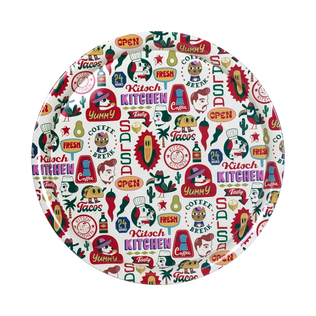 Kitsch Kitchen round tin tray El Restaurante mexican summer
