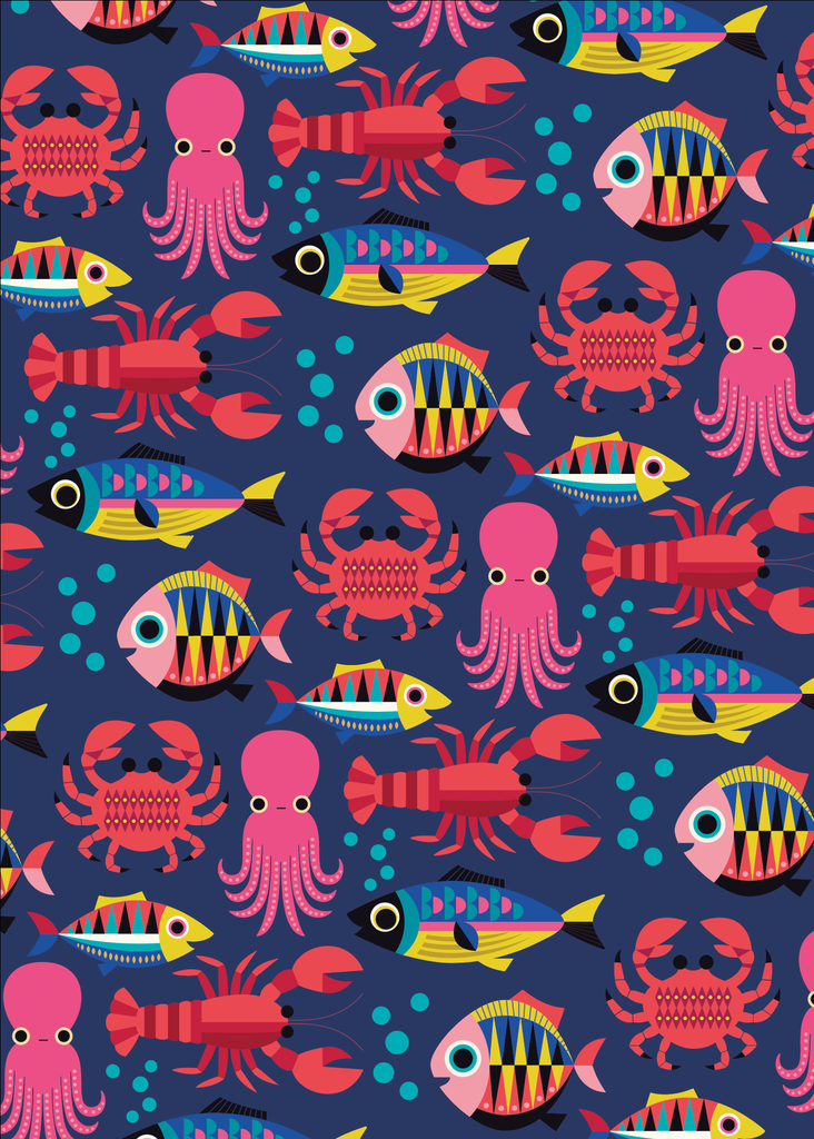 Kitsch Kitchen theedoek Sealife blue sea