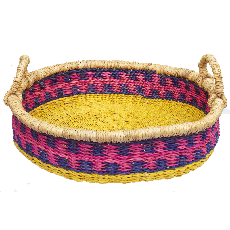 Kitsch Kitchen fruitmand olifantengras rond roze/blauw