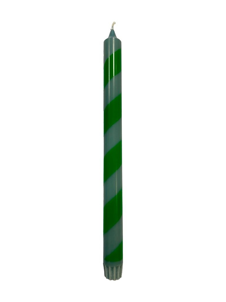 Kitsch Kitchen dinner candle turquoise/green striped 30 cm (25h)