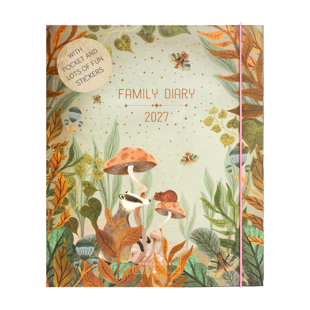 Pimpelmees Magical Forest family diary 2027 badger grassy green