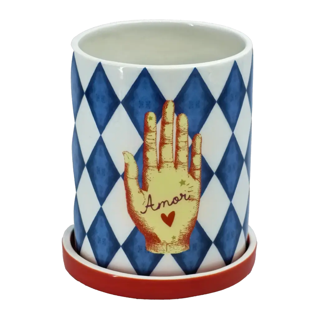 Kitsch Kitchen Kitsch Royale voorraadpot Diamonds blauw/wit met onderzetter