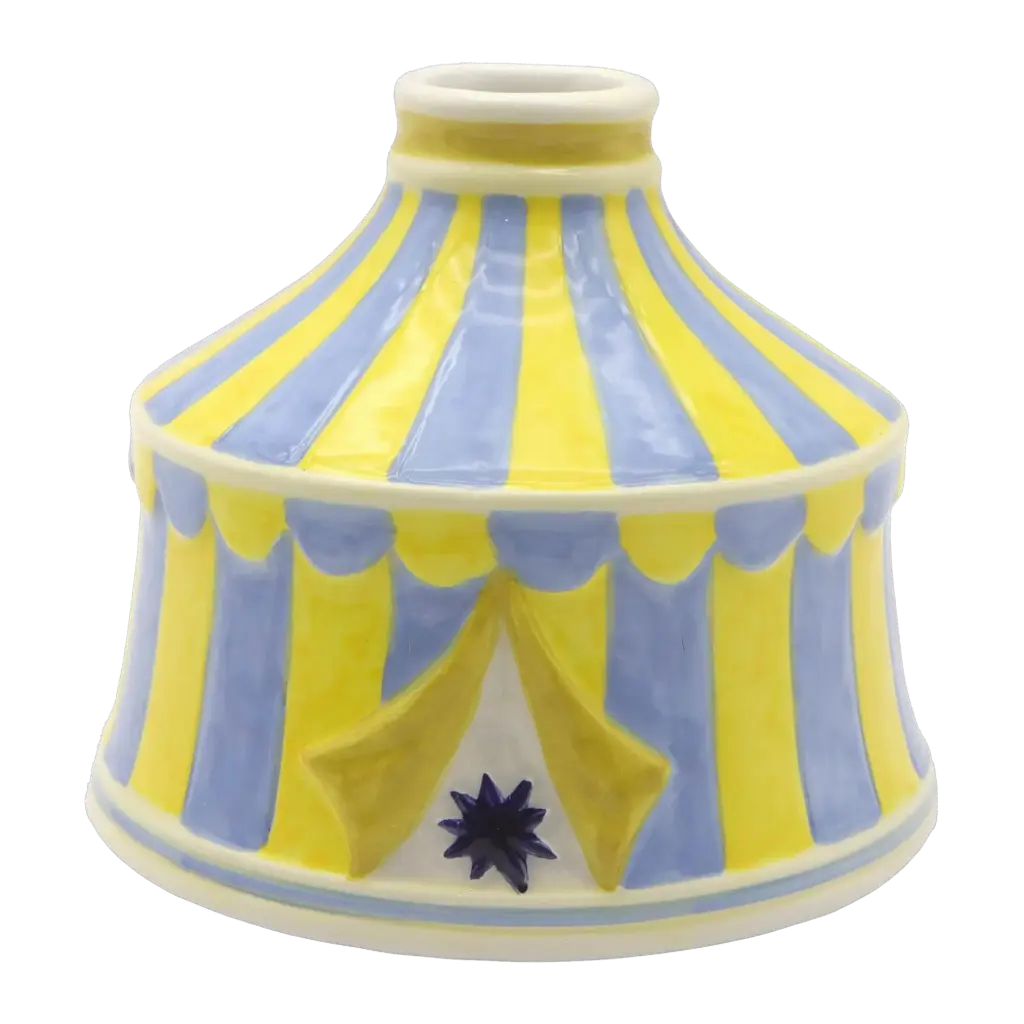 Kitsch Kitchen Kitsch Royale kandelaar/mini vaas circus tent geel/blauw 9x11cm
