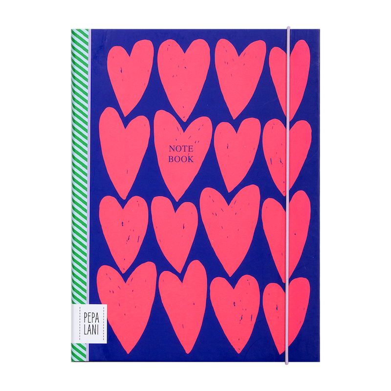 Pepa Lani notebook A5 Flower Pink on blue fancy hearts