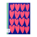 Pepa Lani notebook A5 Flower Pink on blue fancy hearts