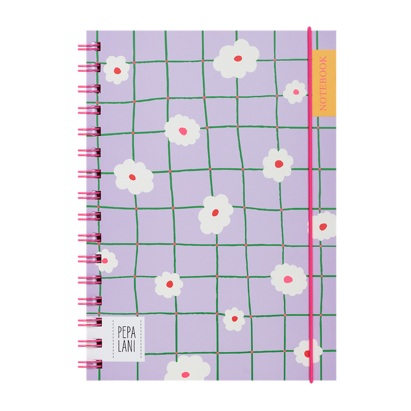 Pepa Lani notebook coloured wireo A5 Flower Purple checkers with daffodil 
