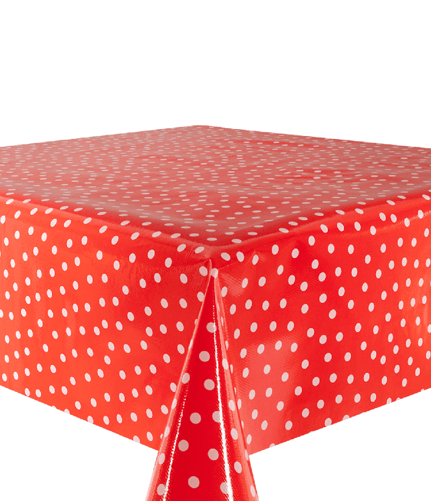 Kitsch Kitchen oilcloth Lunares white on red (1,20x11m)