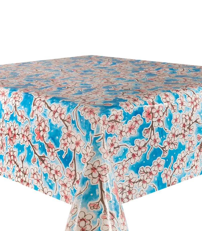 Kitsch Kitchen tafelzeil Cherry Blossom licht blauw (1,20x11m)