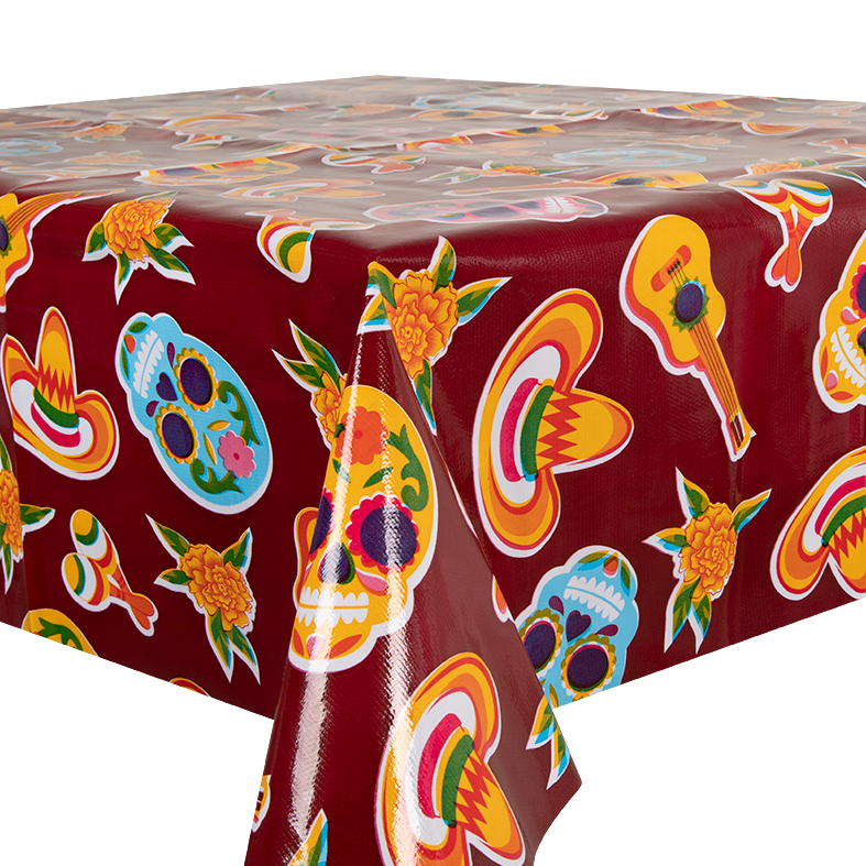 Kitsch Kitchen tafelzeil Calaveras donker rood (1,20x11m)