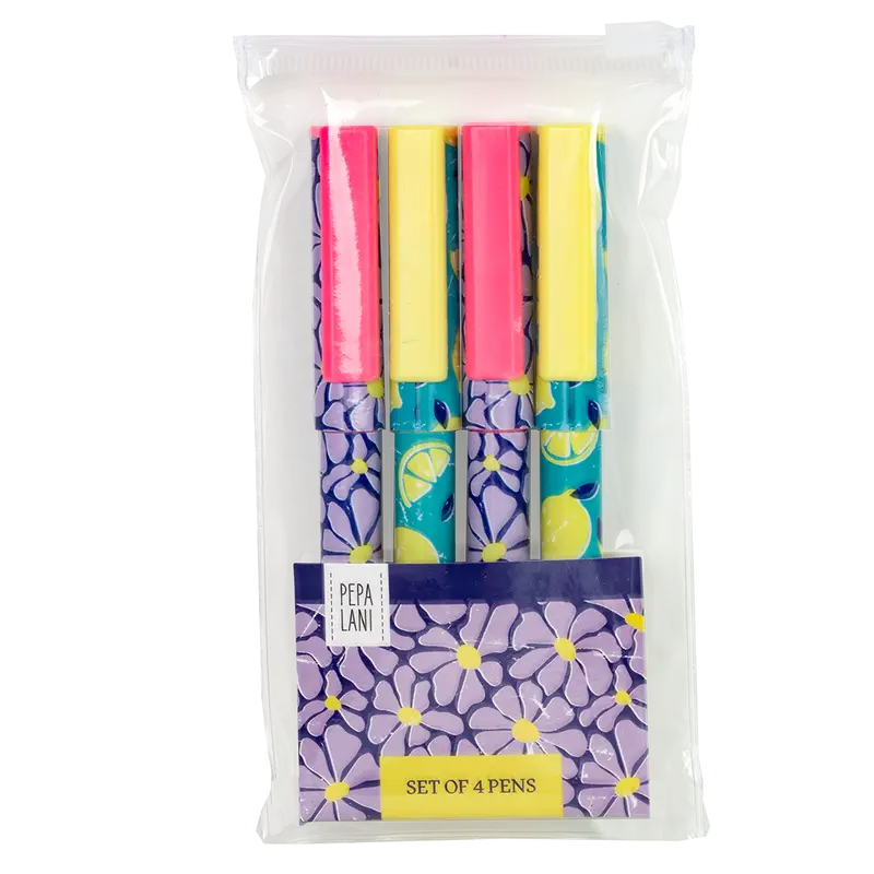 Pepa Lani pen set / 4 Spring Flower & Fruity Retro lemon & flower