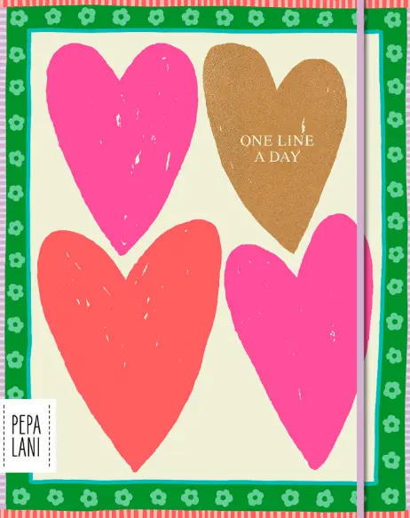 Pepa Lani one line a day Flower big hearts gold & pink