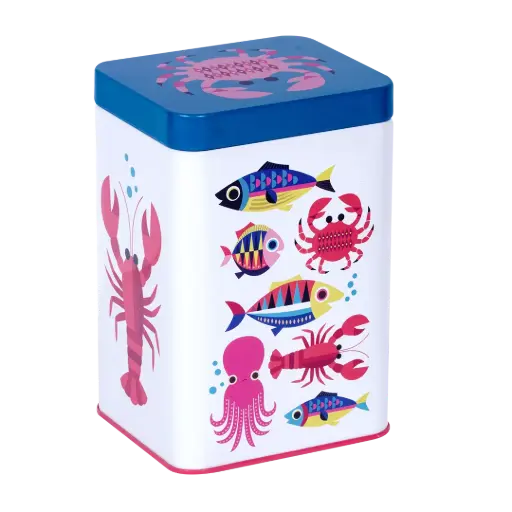 [KK.70137] Kitsch Kitchen rectangular tin Sealife crab/white sea 10x15cm