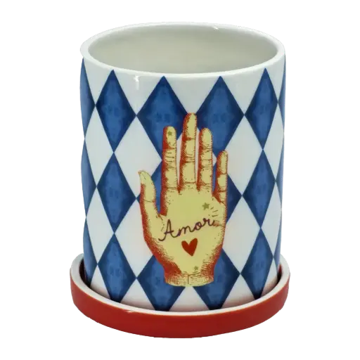 [KK.70176] Kitsch Kitchen Kitsch Royale jar big w. coaster diamonds blue/white