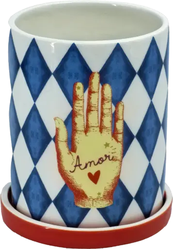 [KK.70176] Kitsch Kitchen Kitsch Royale jar big w. coaster diamonds blue/white