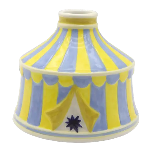 [KK.70183] Kitsch Kitchen Kitsch Royale kandelaar/mini vaas circus tent geel/blauw 9x11cm