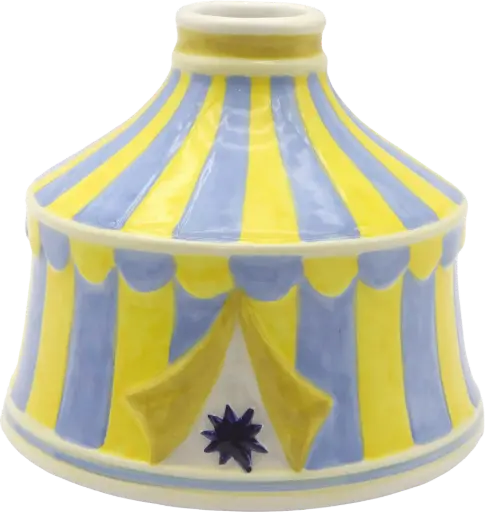 [KK.70183] Kitsch Kitchen Kitsch Royale candle holder/mini vase circus tent yellow/blue 9x11cm