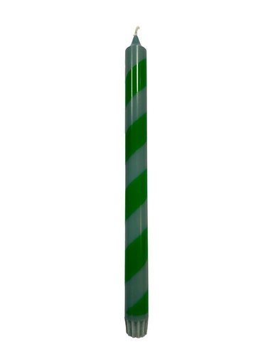 [KK.70025] Kitsch Kitchen dinner candle turquoise/green striped 30 cm (25h)
