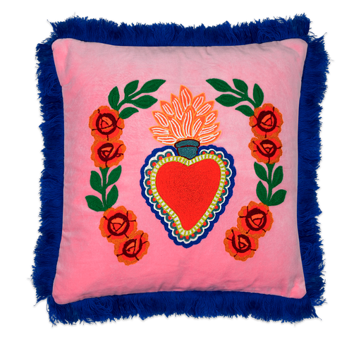 [HD0704] Kitsch Kitchen kussen Milagro hart roze franjes
