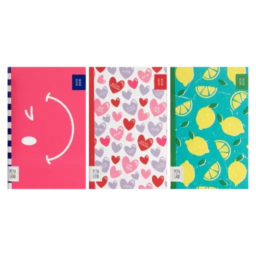 [PPL.40076] Pepa Lani notebooklet set/3 Spring Flower & Fruity hearts/lemon/wink 