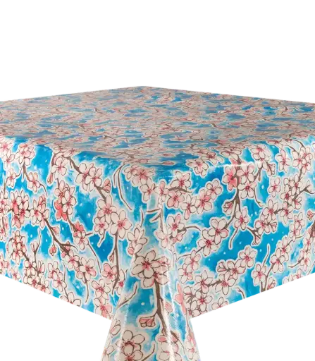 [TZ0219] Kitsch Kitchen tafelzeil Cherry Blossom licht blauw (1,20x11m)