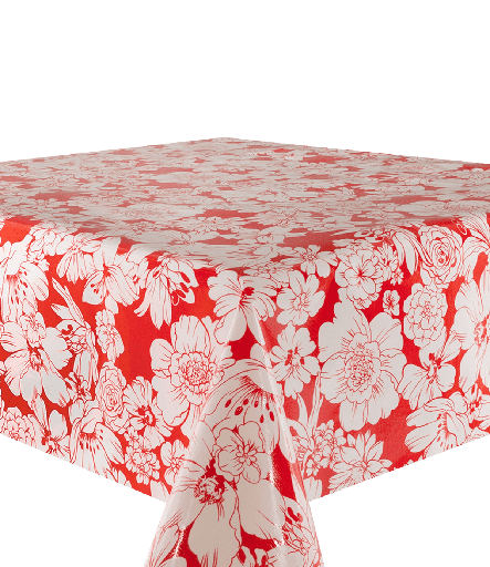 [TZ0361] Kitsch Kitchen tafelzeil White Flowers rood (1,20x11m)