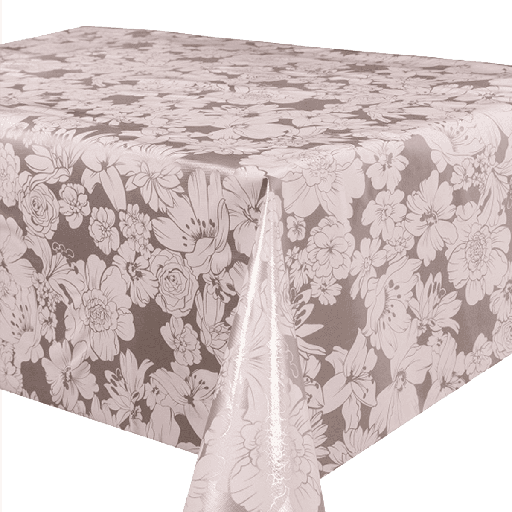 [TZ0367] Kitsch Kitchen tafelzeil White Flowers zilver (1,20x11m)