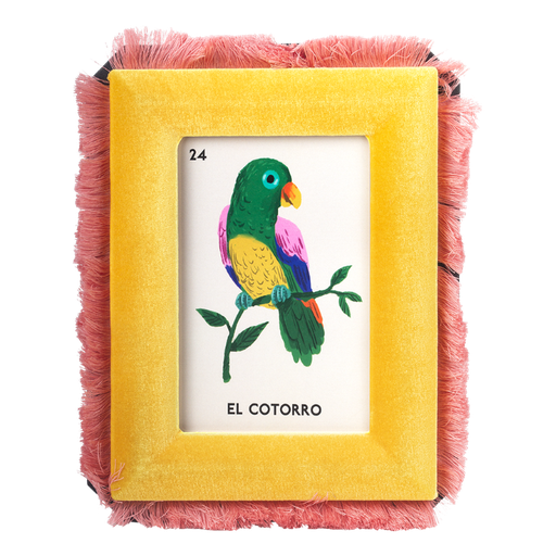 [KK.70028] Kitsch Kitchen velvet photo frame Loteria 13x18 cm yellow