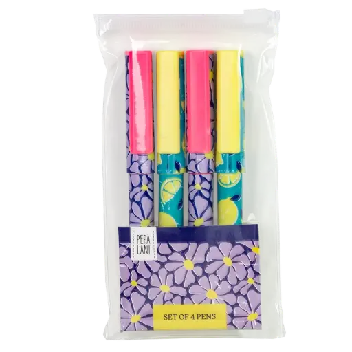 [PPL.40066.] Pepa Lani pennen set / 4 SpringFlower & Fruity Retro lemon & flower