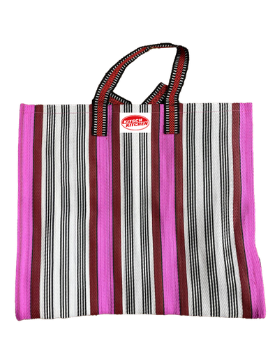 [KK.60016] Kitsch Kitchen geryclede tas gestreept roze/blauw 